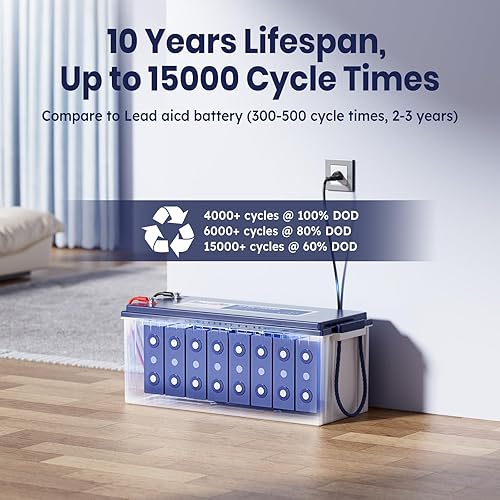 Miniatura 4 de Batería LiFePO4 de 12 V 200 Ah Plus, batería de litio Timeusb con BMS de 200 A, potencia máxima de 2560 W, 4000-15000 ciclos profundos, vida útil de