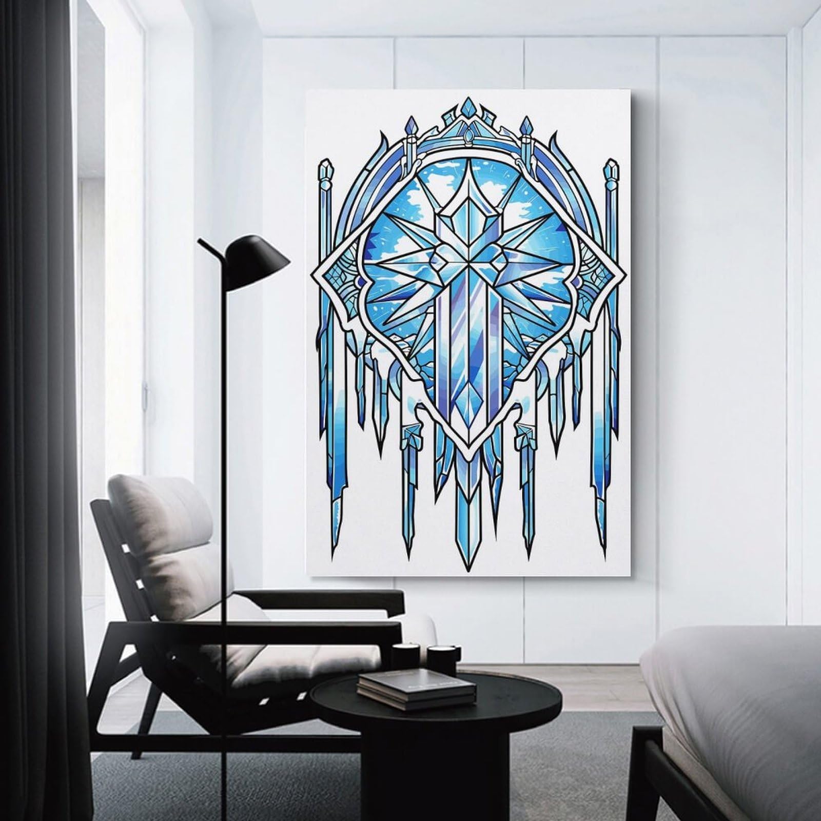 Junmoney Decorative Wall Artwork Ice Crystal Emblem with Sky Background, 20x30inch(50x75cm), for Calm Bedrooms, Home Corners Or Flats, An Easy Wall Refresh for Bedrooms