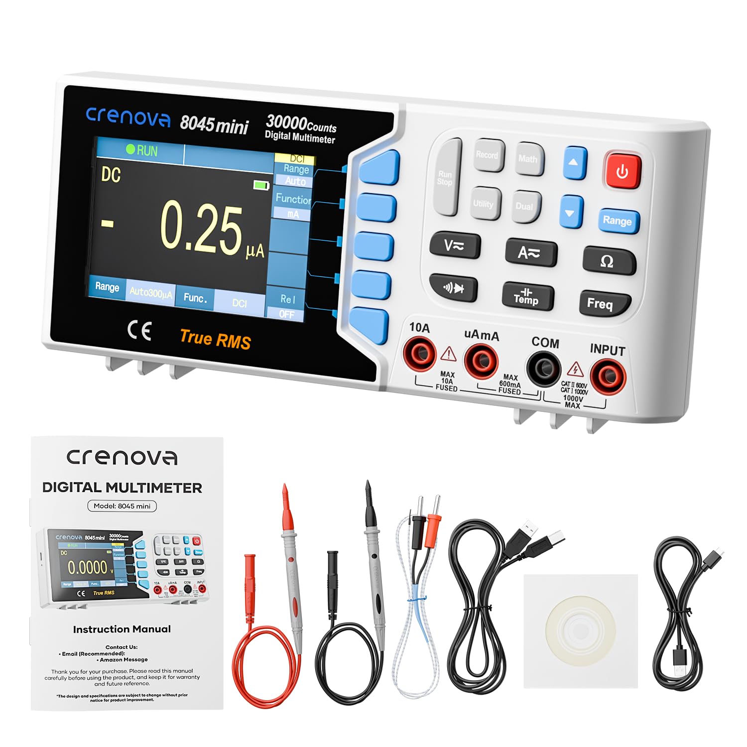 Photo 1 of Crenova 30000 Counts True RMS Digital Multimeter, Desktop Bench Multimeter for Lab & Industrial Use. USB Data Logging, CAT II 600V. Measures Voltage, Current, Resistance, Capacitance, Temperature.
