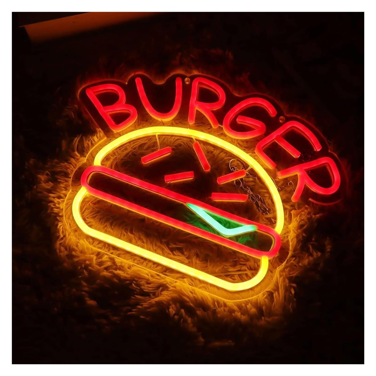 LEMST Signs Lamp Burger Neon Signs USB Powered, Adjustable Brightness Hamburger Neon Lights Suitable for Shop Decor 25.4cmx35.81cm