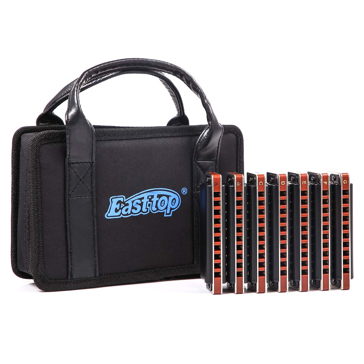 Easttop Diatonic Blues Harmonica 10 fori Blues Harmonica 20 toni 008K con custodia, più professionale armonica per principianti, studenti, adulti e giocatori professionisti (ABCDEFG-7Keys)