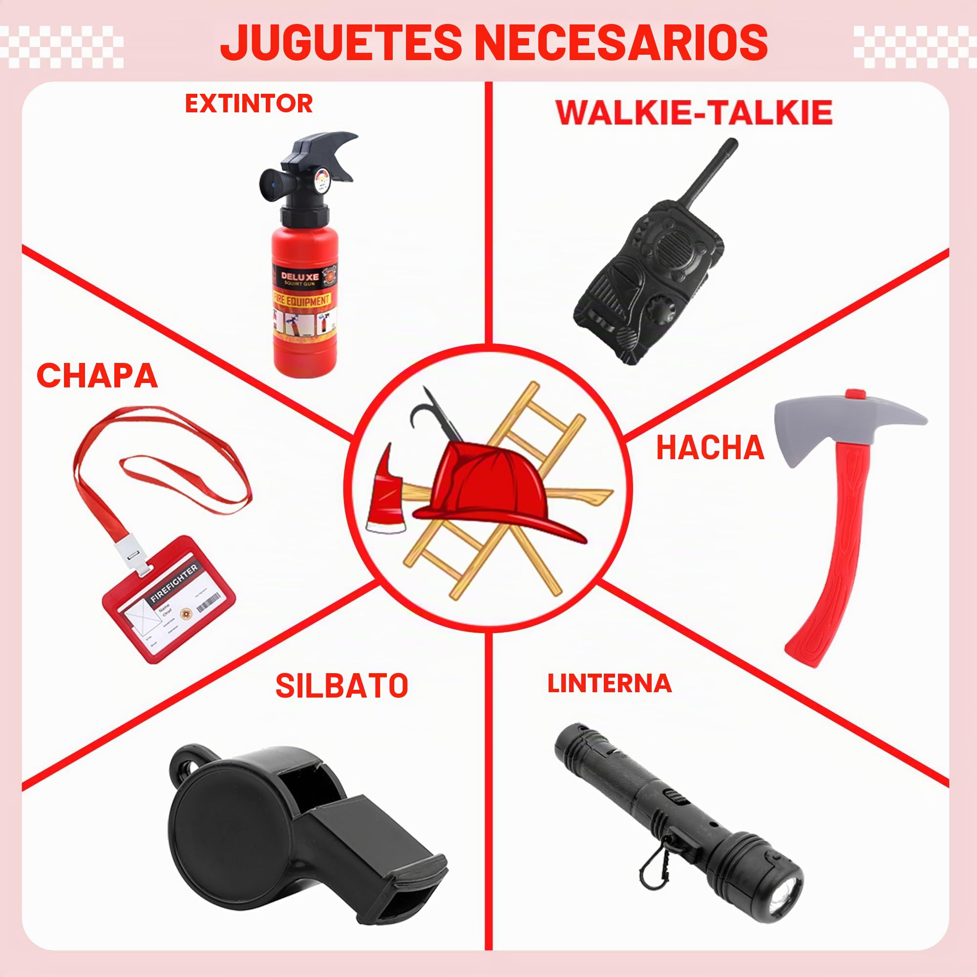 Disfraz de Bombero para Niños Accesorios de Juguetes de Juego de Rol de Cosplay de Jefe de Bomberos