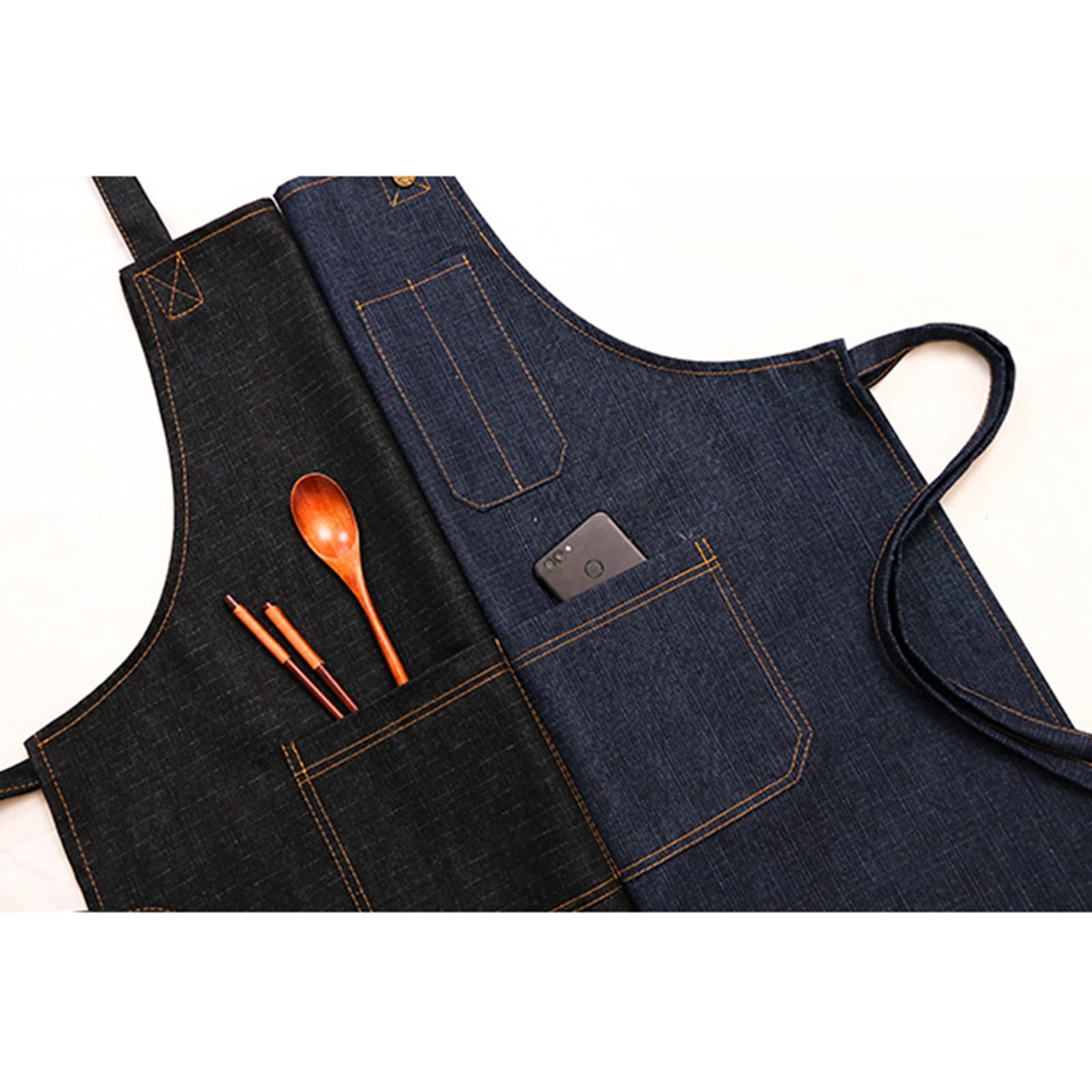 Fartuchy do pieczenia, 2-częściowy fartuch kucharski z kieszeniami, regulowany na szelkach, unisex, dżinsowy do domu, kuchni, ogrodu, sztuki malowania, niebieski(Blue)