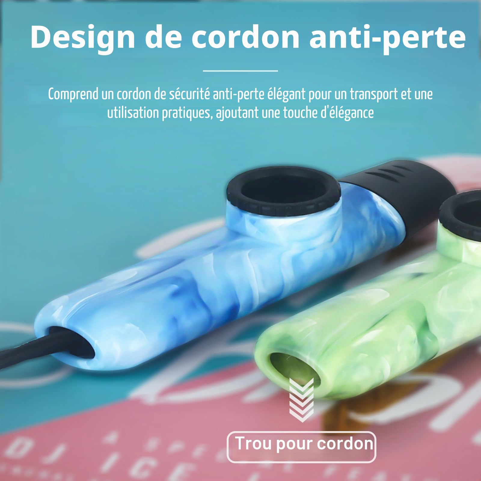 Kazoo Style Jade le Plus Récent, Ton Ajustable Kazoo Professionnel en Résine ABS avec Cinq Membranes de Flûte et Sangle pour Enfants, Adultes et Passionnés de Musique