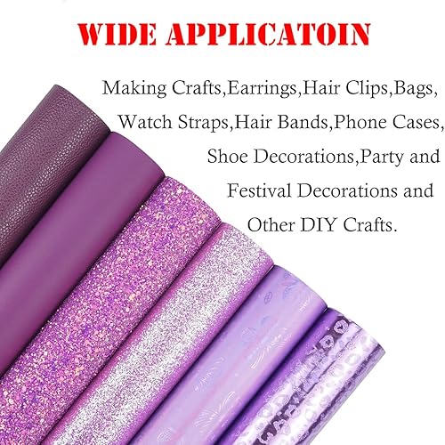 Miniatura 4 de 6 hojas de cuero sintético de 8 x 12 pulgadas, color morado oscuro, purpurina fina y gruesa, holográfica, mariposa, leopardo, litchi, tela de piel