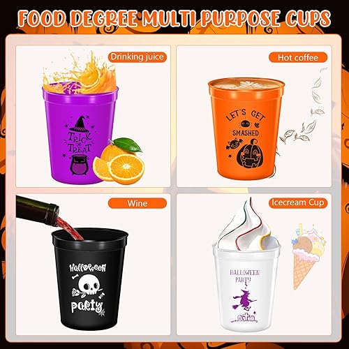 Miniatura 4 de Meanplan 60 vasos de plástico para fiesta de Halloween, de 12 onzas, tazas de fiesta de truco o trato, reutilizables, calabaza, calavera, bruja,