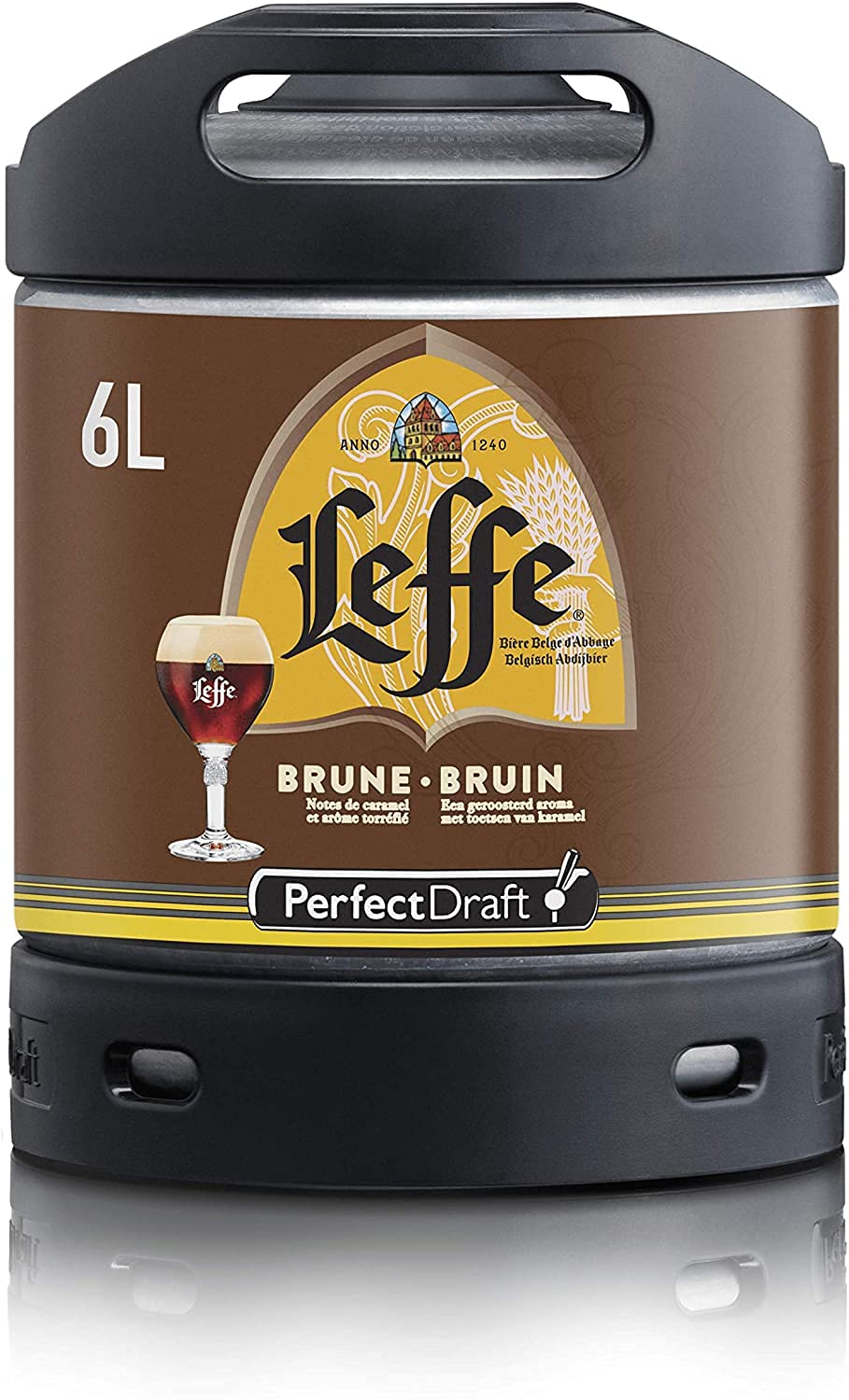 Cerveza PerfectDraft un barril de 6 litros de Leffe Brune - Brown Ale. Máquina de tiro casera. Incluye un depósito de 5 euros.