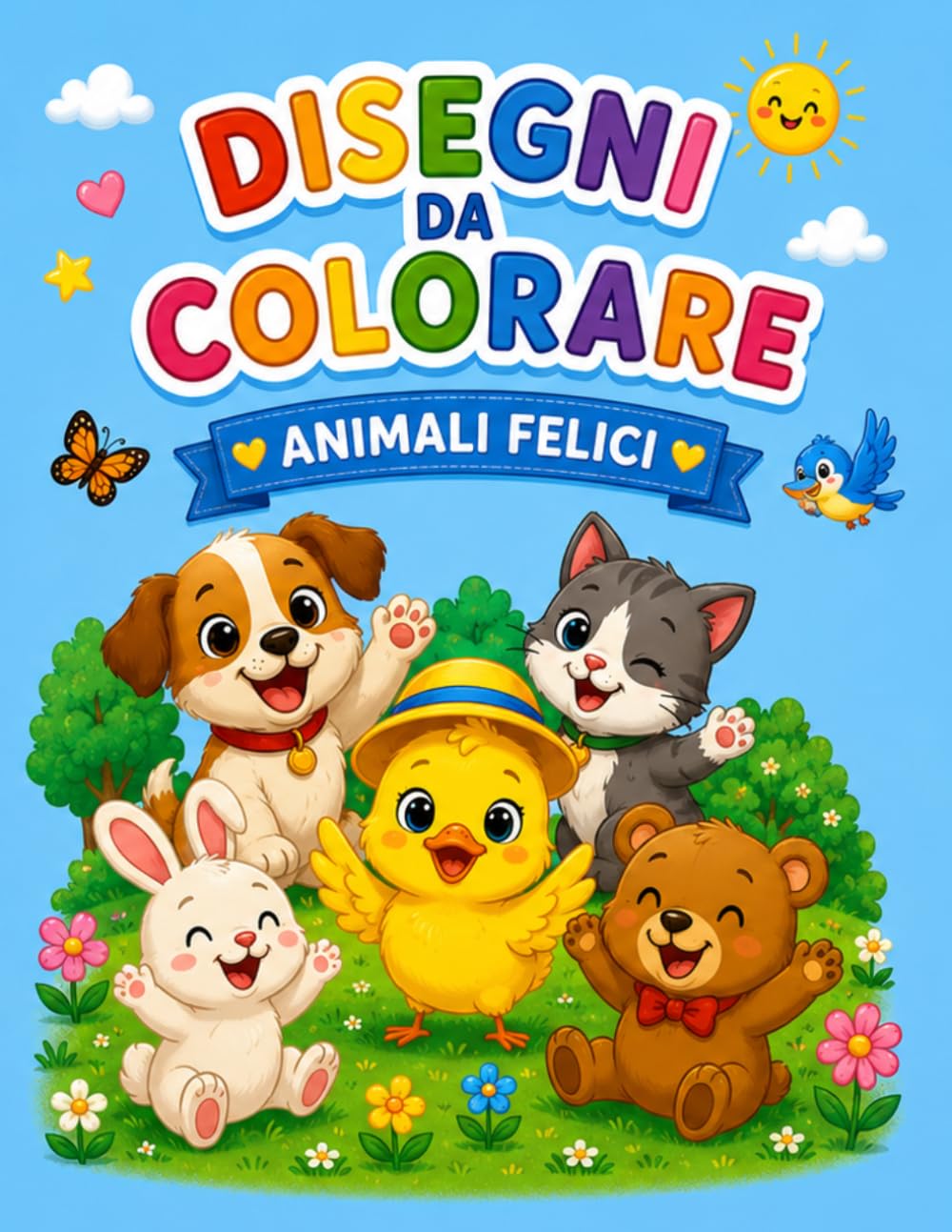 Disegni da Colorare – Animali Felici: Con tanti animali kawaii facili da colorare • Attività creative per bambini e bambine • Età 3-5 anni