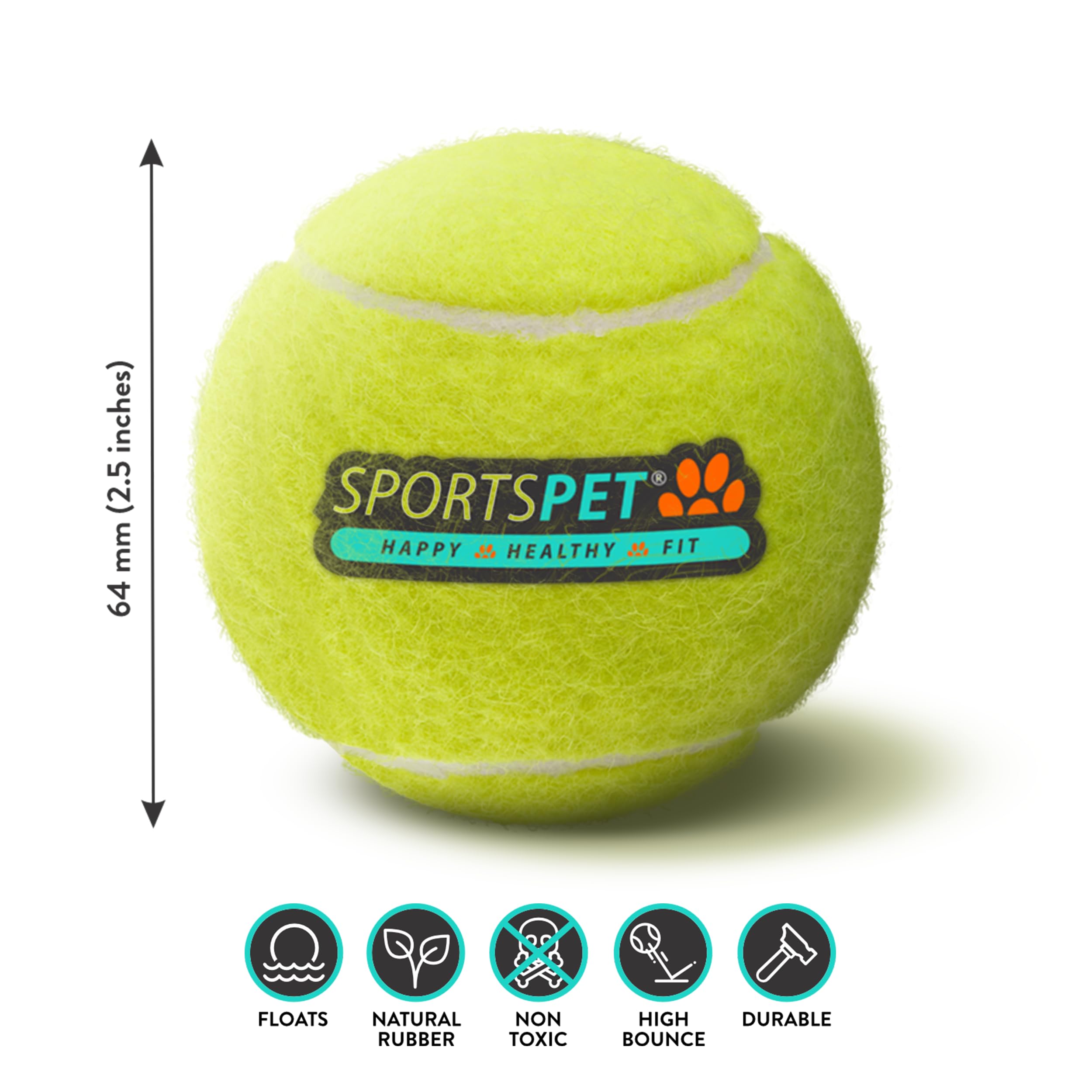 SPORTSPET Palline da tennis per cani, confezione da 12, extra rimbalzanti, non tossiche, durevoli, di lunga durata, galleggianti per cani, palline da tennis standard (64 mm)