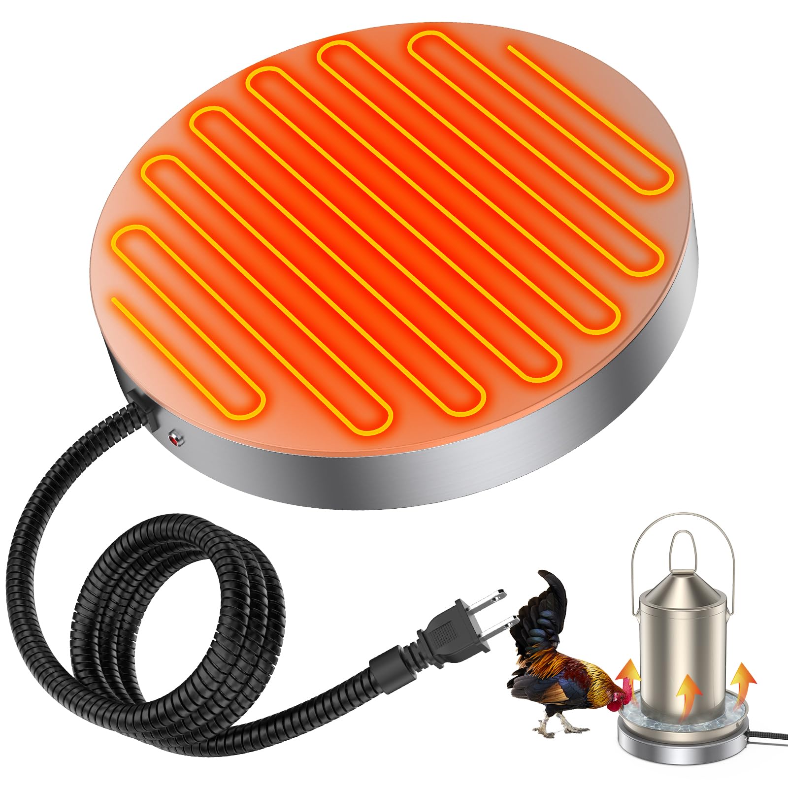 Keten Chicken Water Heater, 15Inch 125W Electric Deicer Heated Base for Poultry with 10FT Cable, Heated Chicken Waterer for Winter Prevent Water Freezing in Metal or Plastic Drinkers
