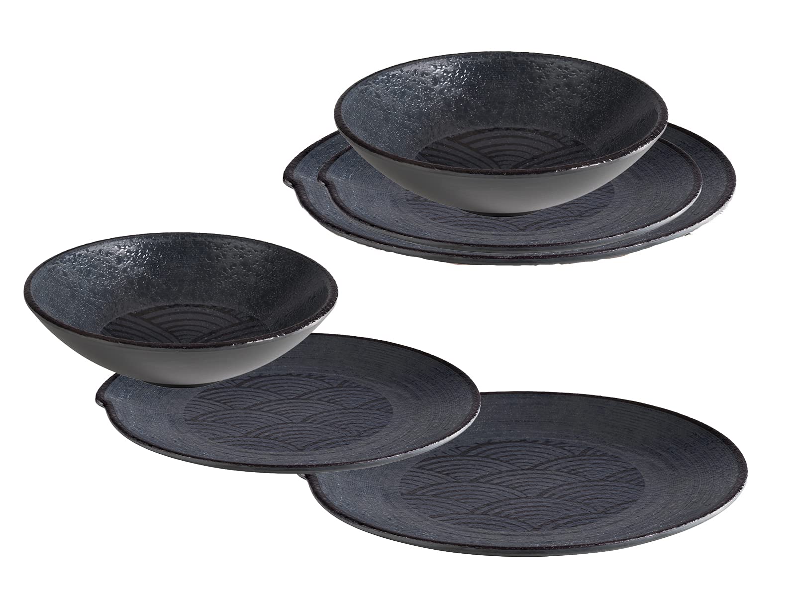 Vaisselle en mélamine pour 2 personnes, vaisselle de camping noire avec décor