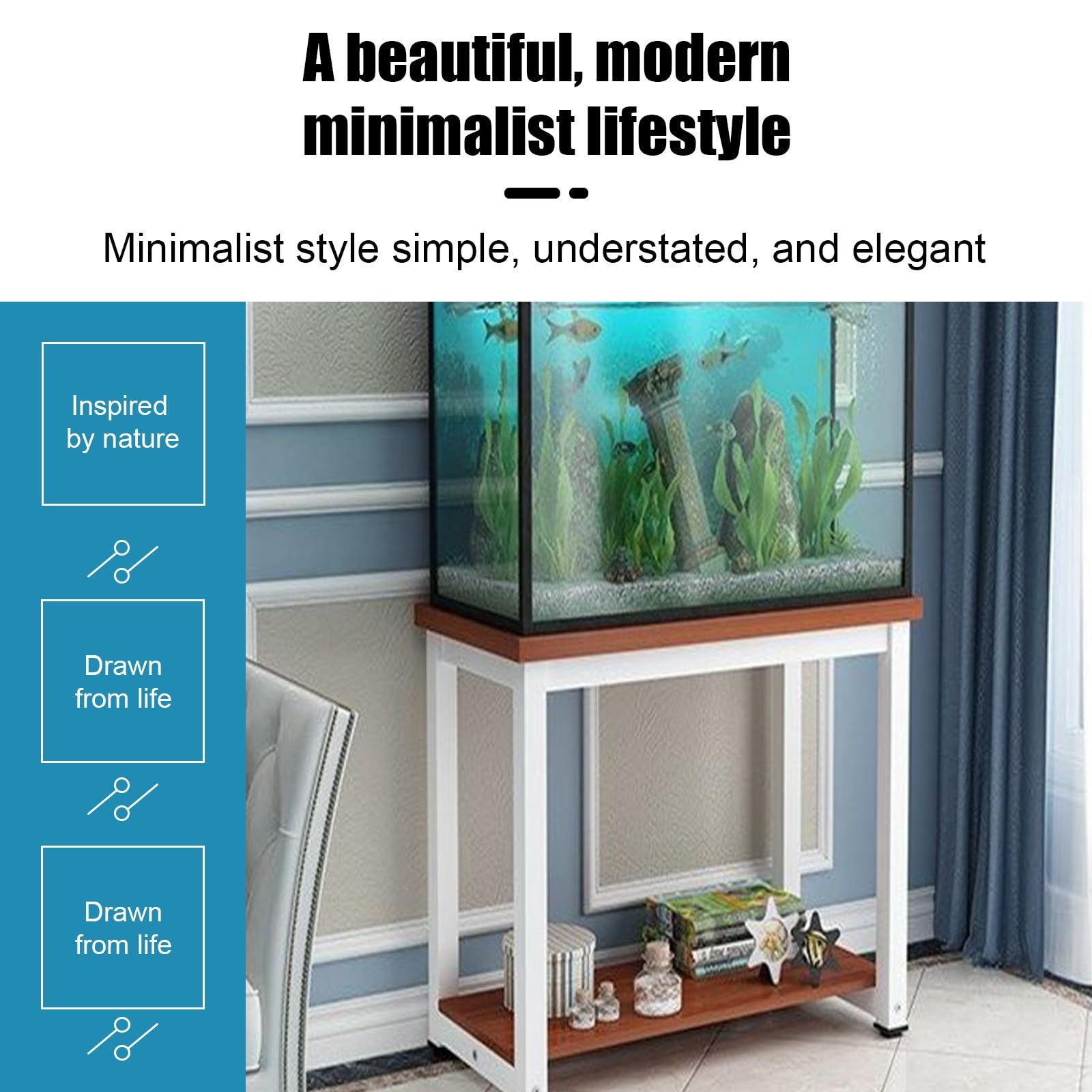 Scaffale per Acquario, Acquario con Mobile | Legno Massello, Piedini Protettivi Antiscivolo, Facile da Installare, Portata di 200 kg(White B,90x40x70cm/35x16x28in)