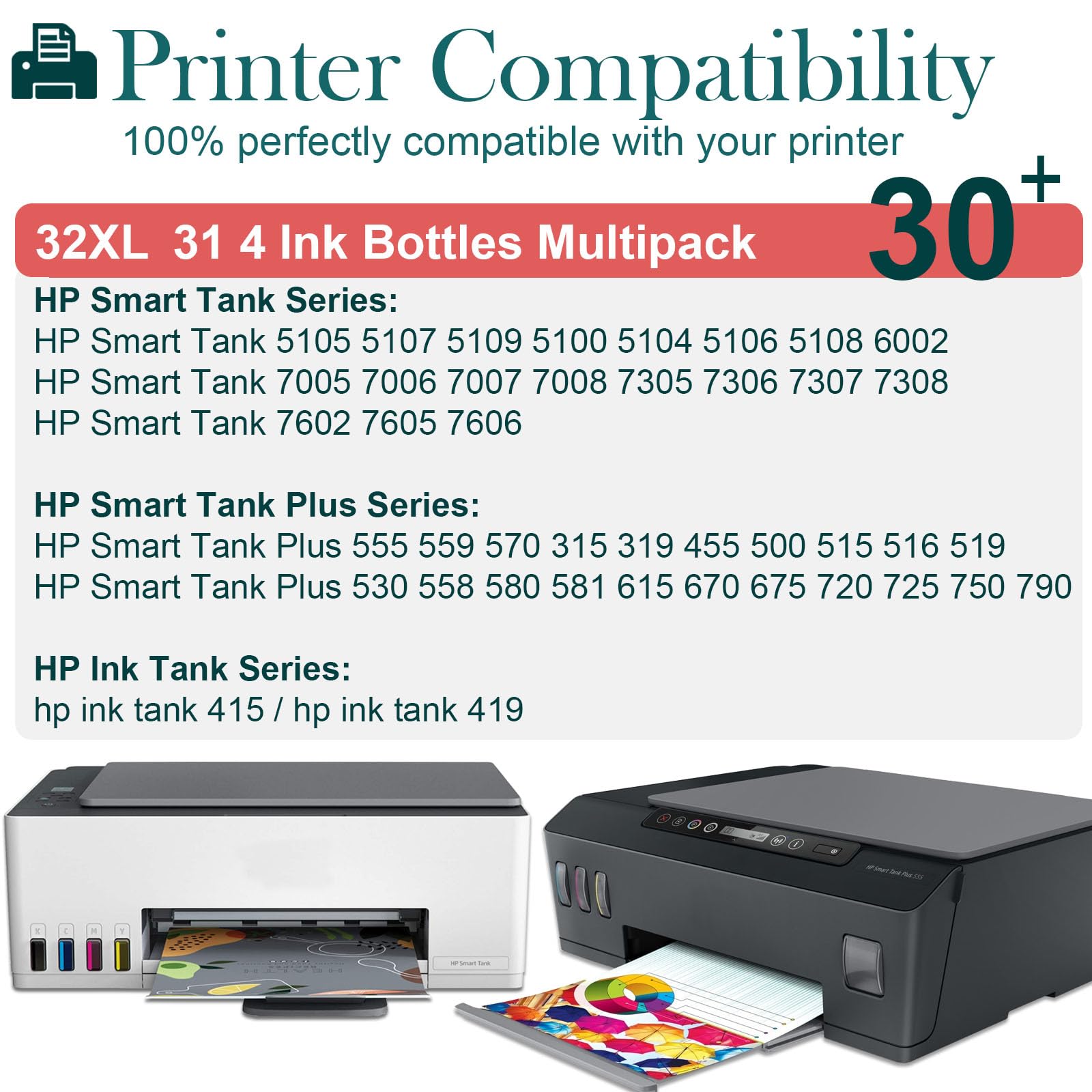 32XL 31 Inchiostro Compatibile con HP 32 31 XL per Smart Tank 5105 7605 790 670 7006 530 Plus 7005 7305 570 555 655 Stampante Nero Ciano Magenta Giallo (4Pack)