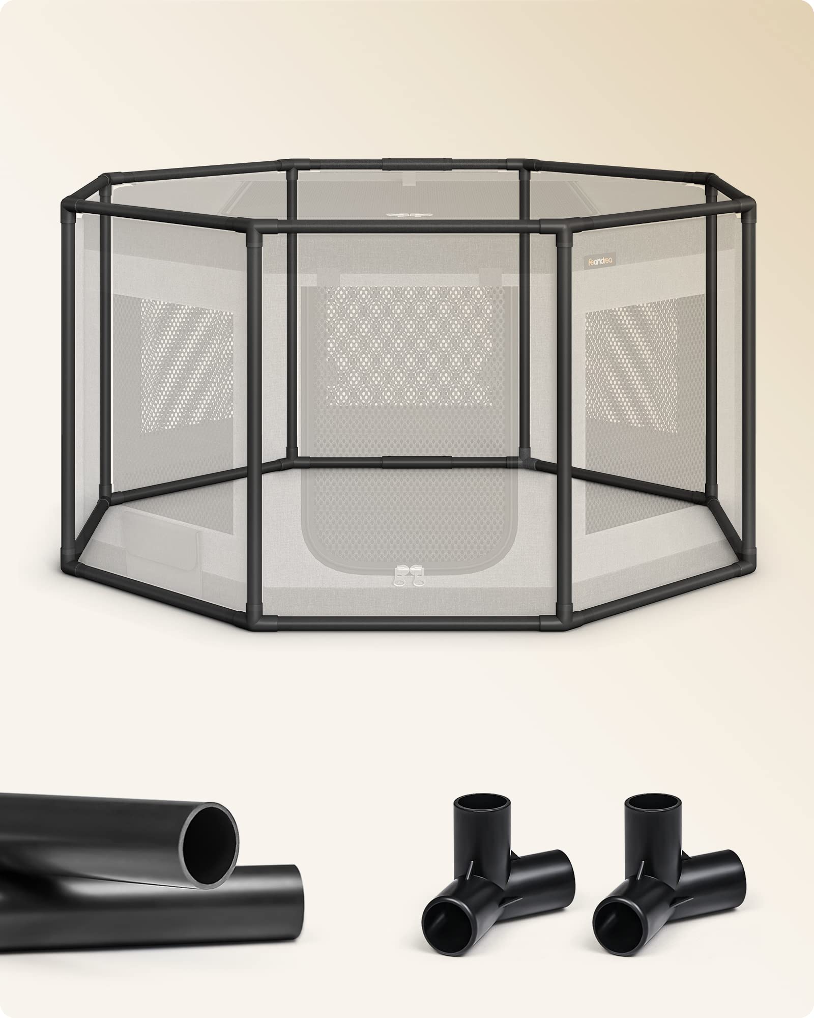 Feandrea Ogrodzenie dla psów z tkaniny Oxford, ośmiokątny park, rozmiar L, 112 x 112 x 62 cm, rama z PVC, oddychająca siatka, torba do przechowywania, ciemnoszary i jasnoszary