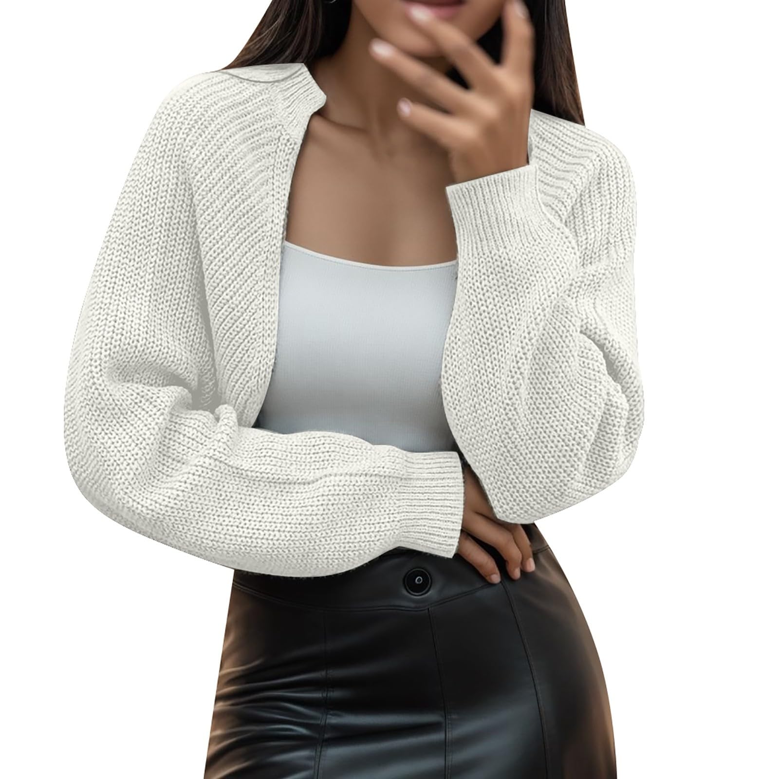 Cropped Cardigan Sweaters for Women Trendy Lightweight Long Sleeve Casual Fall Open Front Y2k Bolero Shrugs Outerwear