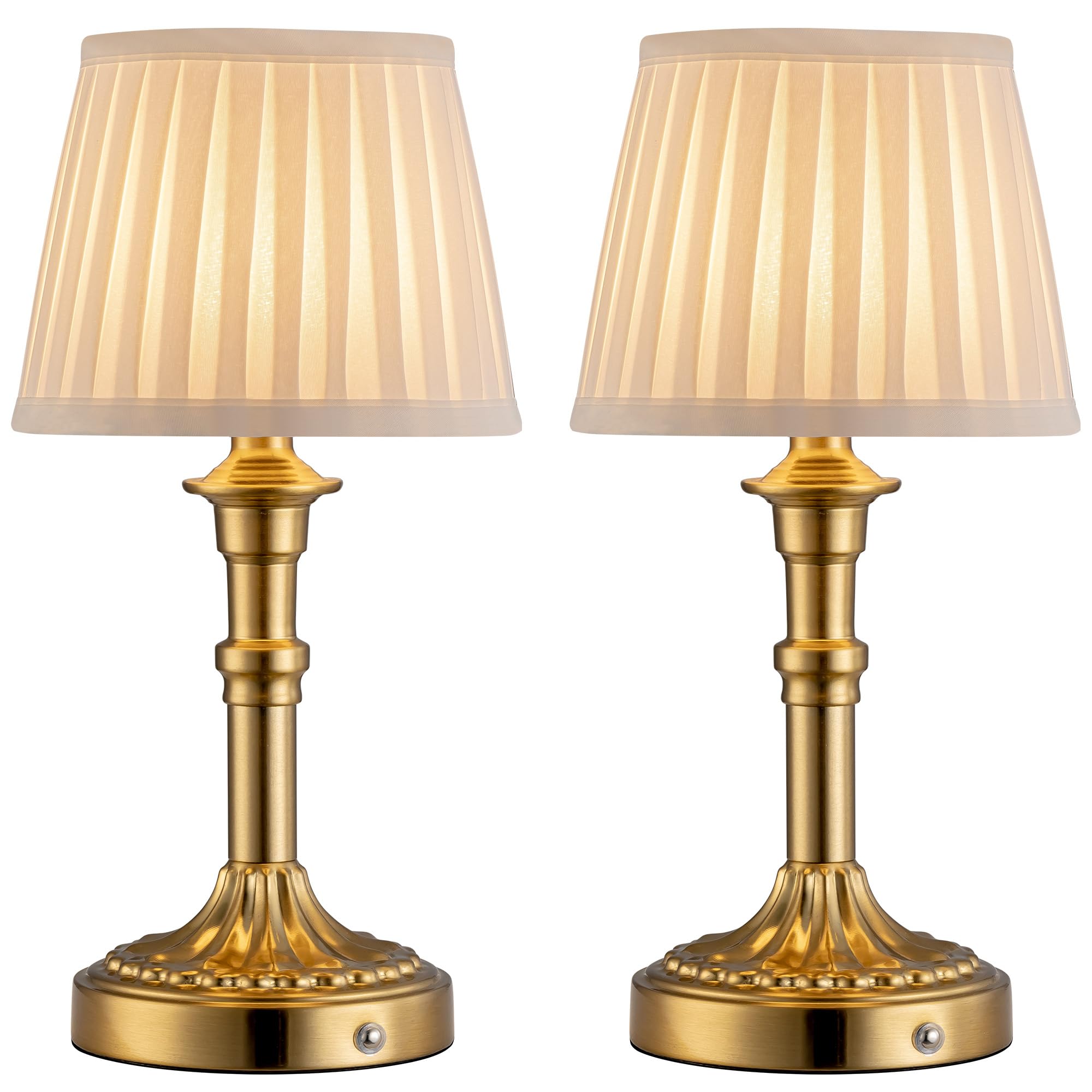 Photo 1 of KDG Cordless Portables Table Lamp Set of 2, LED Fabric Shade Small Desk Lamps, 5000mAh Battery Powered Lighting, 2700K Stepless Dimmable Light for Living Room, Dining Room, Bedroom, Bedside (Gold)