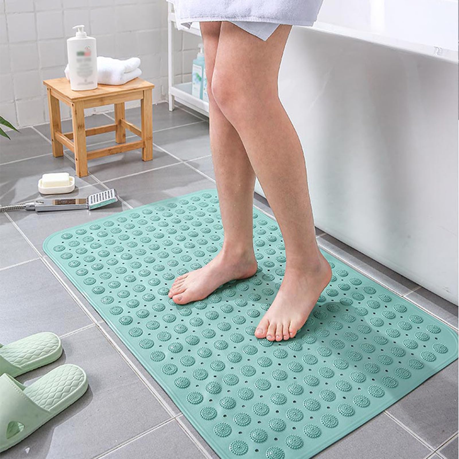 Weicher Duschmatte rutschfest Badewanne mit Abflusslöcher, Antirutschmatte für Die Dusche, PVC Badewannenmatte mit Saugnäpfen, Rutschmatte Dusche Maschinenwaschbar,B,58x88cm/23x35in