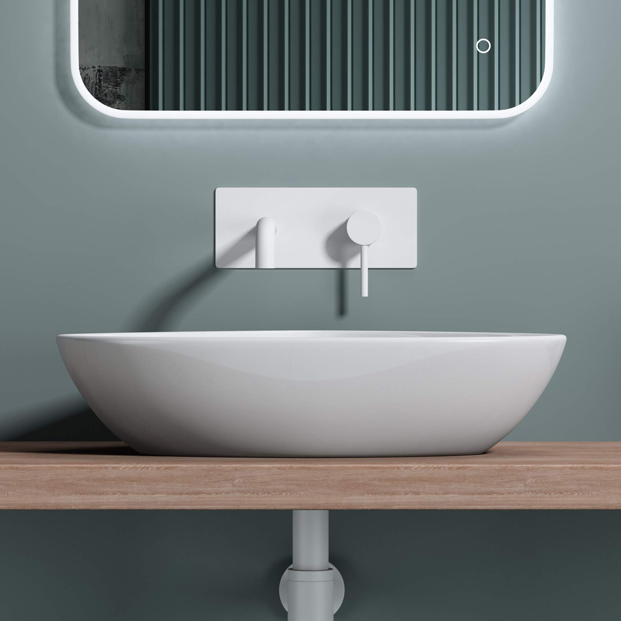 doporro Lavabo sobre encimera en blanco de cerámica, diseño Brüssel-215 | 59 cm de ancho | con Nano-sellado