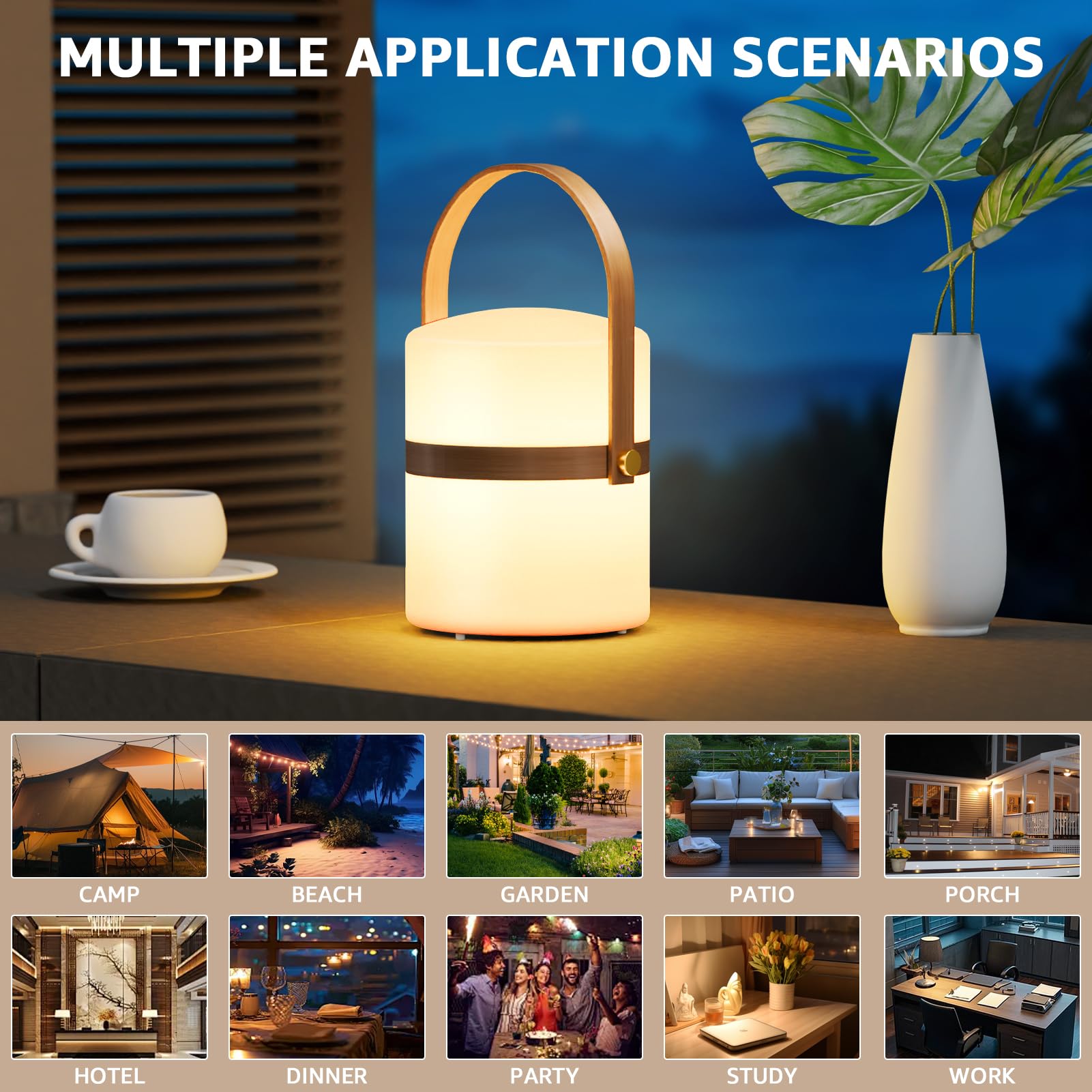 POWERBEAUTY LED Outdoor Lampe Tischlampe Kabellos Bambus-Tragegriff 8  Farben akku tischleuchte Dimmbar mit Fernsteuerung IP44 fr Camping Garten  Balkon Terrasse : Amazon.de: Beleuchtung