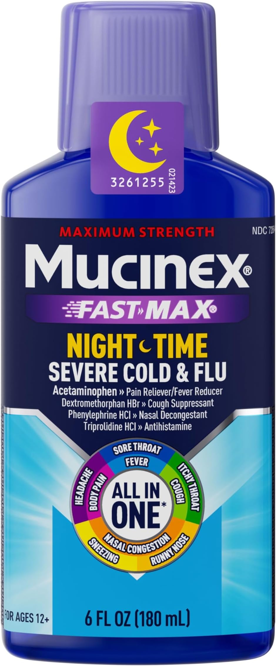 Nightshift Maximum Strength Severe Cold & Flu, Nighttime Multi-Symptom Relief, Pain Reliever, Fever Reducer, Cough Suppressant, Nasal Decongestant, Antihistamine, 6 FL OZ