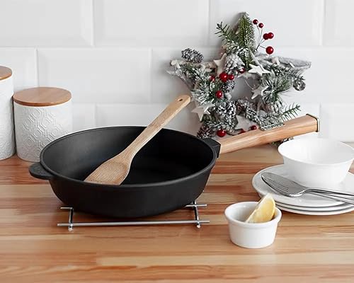 Miniatura 2 de Sartén de cocina de 3.18 cuartos de galón, sartén redonda de hierro fundido de 11 pulgadas con mango de madera extraíble, utensilios de cocina,