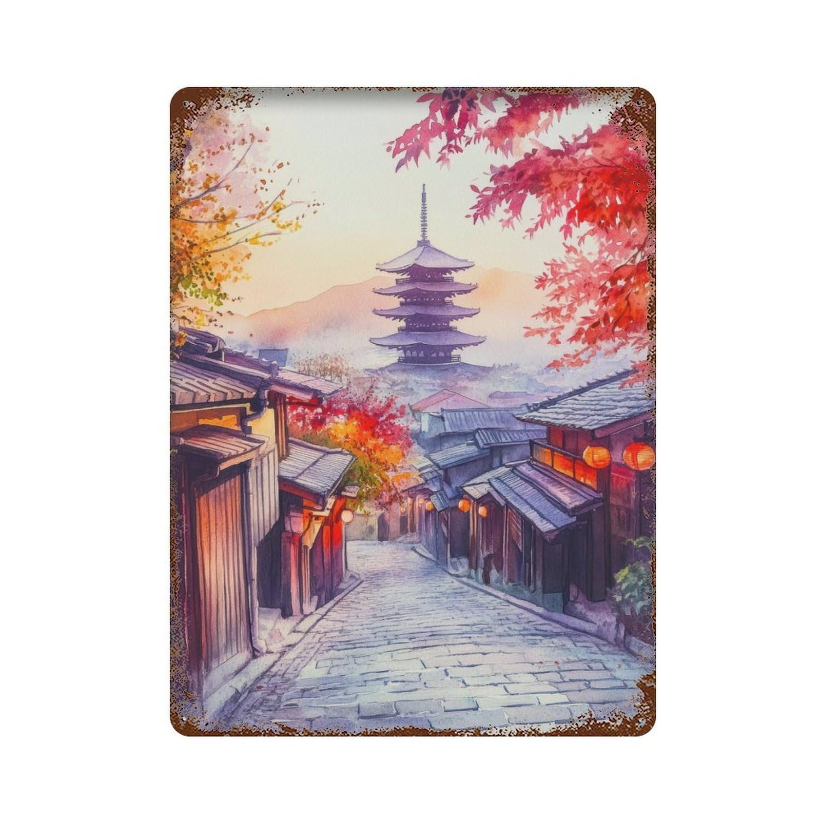 xiaoxiaoshen Kyoto Japan Japanese Garden Cherry Blossom Sakura Temple Pagoda Geisha District Asia Wall Decor Art Metal Tin Poster Modern Home Decor Art Home Bar Shop Decorations Vintage Sign 40x30cm