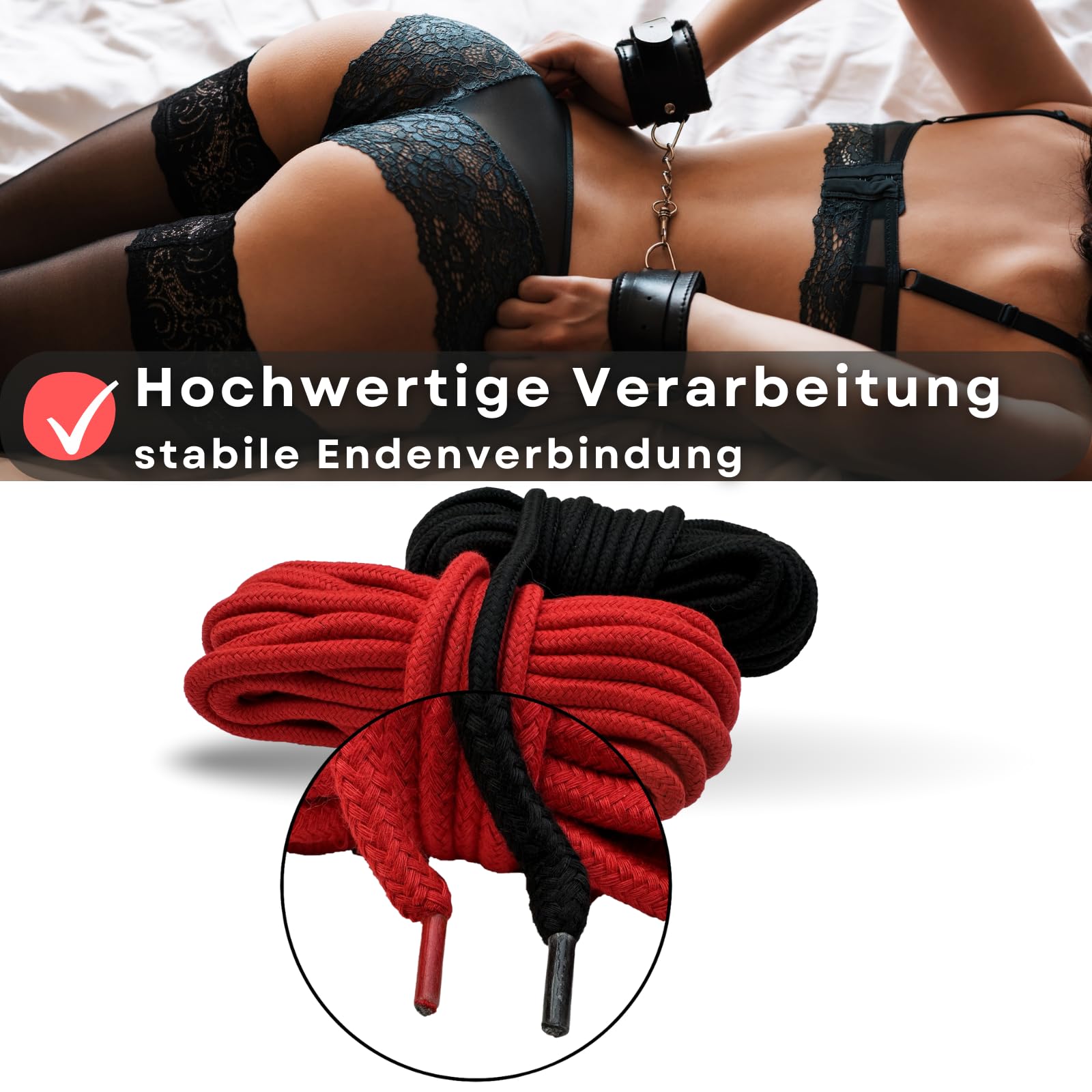 Set di corde per bondage 2 x 5m in nero in cotone, morbide ed elastiche - Lovelyness