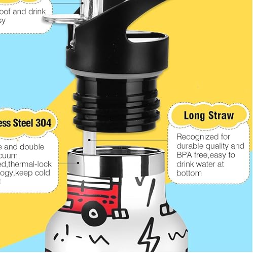 Miniatura 3 de Kids Water Bottle with Straw for School 20 Oz, Kids Water Bottle Stainless Steel for Travel or School, BPA-Free, Cartoon Fire Trucks