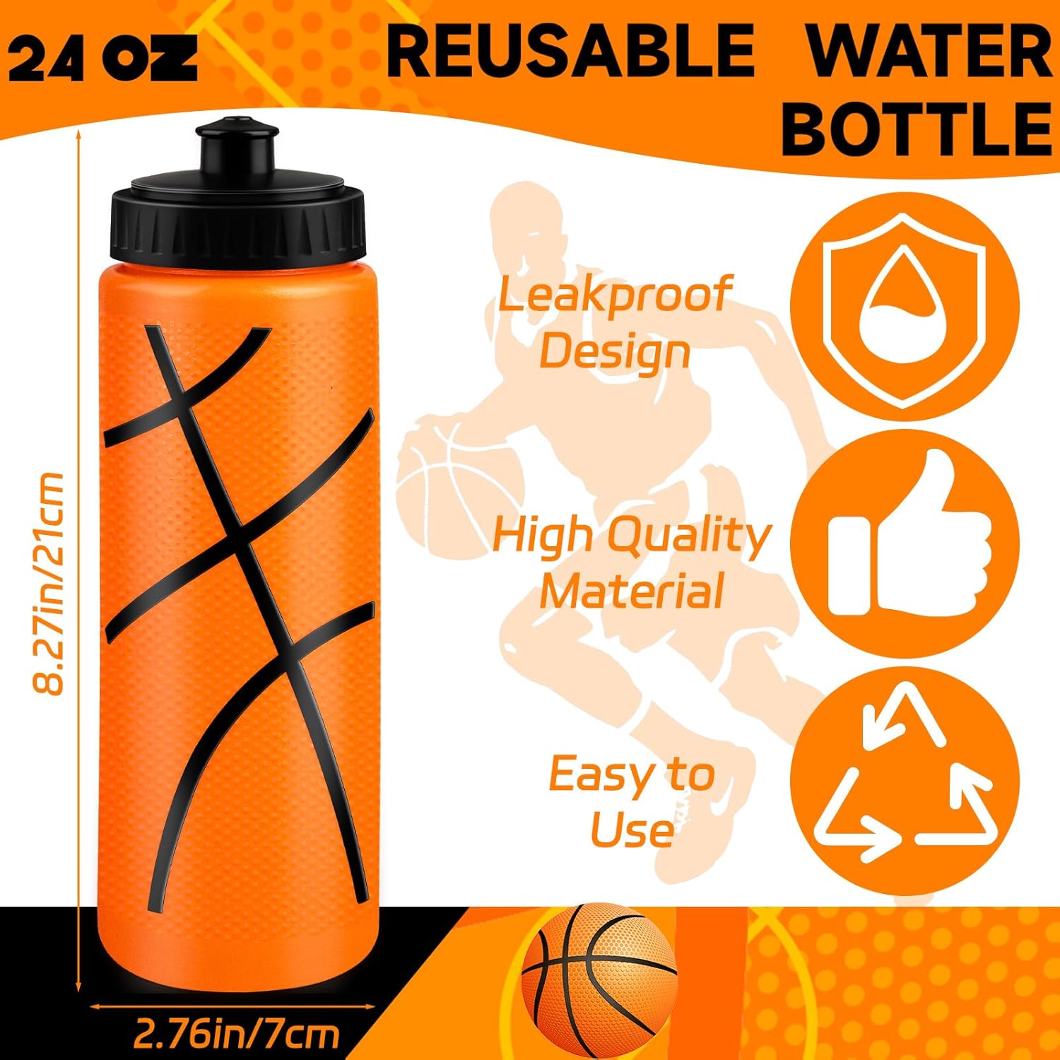 Denylo pro 18 Sets Basketball Water Bottle 20 OZ Sports Ball Cup Accessories with Basketball Drawstring Bag for Sports Party Favor Ball Stuff Party Favors Gifts