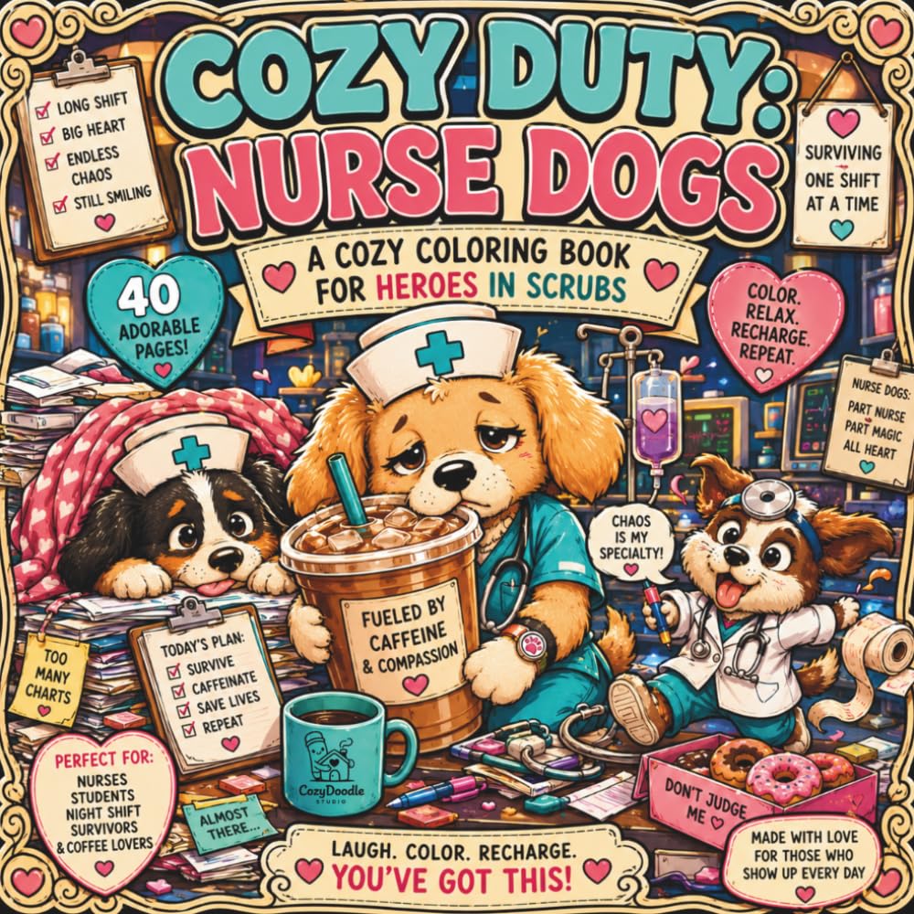 COZY DUTY: NURSE DOGS: A Funny and Cozy Coloring Book for Tired Nurses and Healthcare Heroes