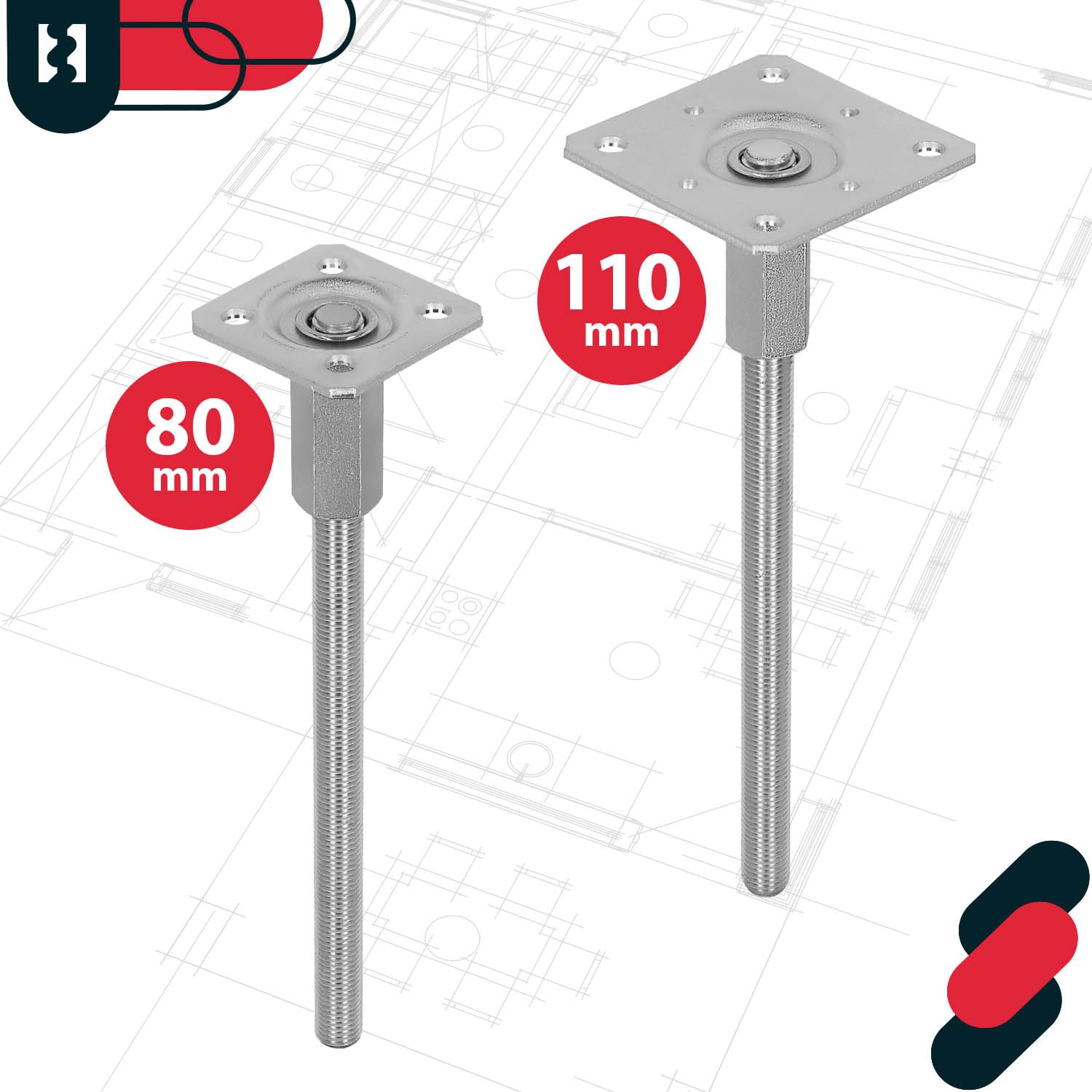 KOTARBAU® 4 soportes para postes, altura ajustable, 80 x 330 mm, acero galvanizado, anclaje para suelo, soporte para postes, base estable, pie de apoyo estable, anclaje vertical de acero ajustable