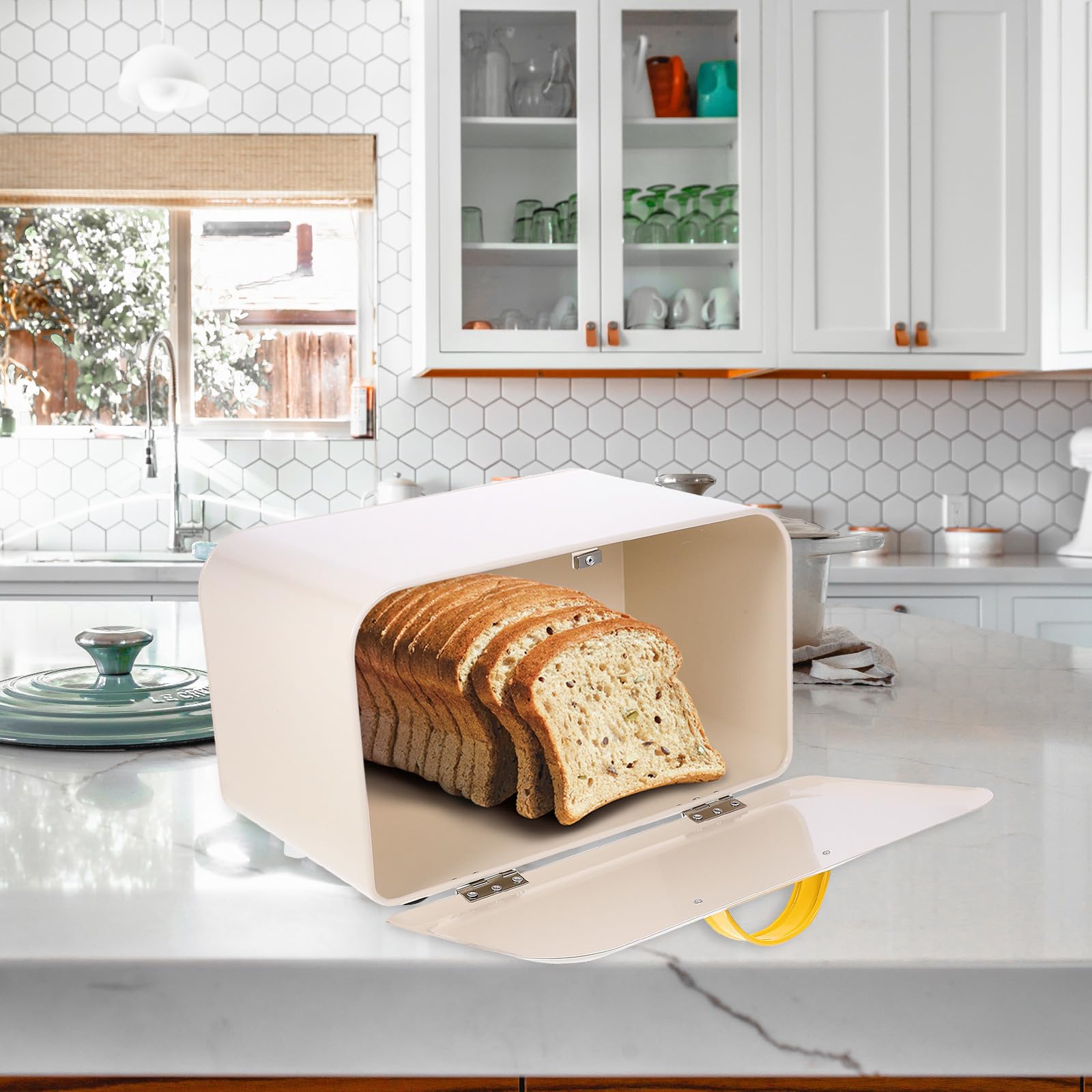 FOMIYES Boîte Comptoir Beige en Métal, Fermeture Magnétique