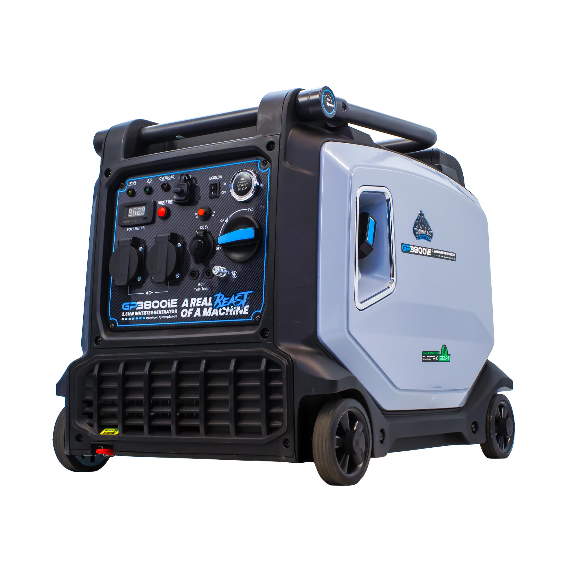 Equip2clean Gorilla Power 3800W Suitcase Inverter Generator | Petrol Powered | Electric Start | Portable Generator for Home & Outdoors | Lightweight | Includes Wireless Remote Start | GP3800iE