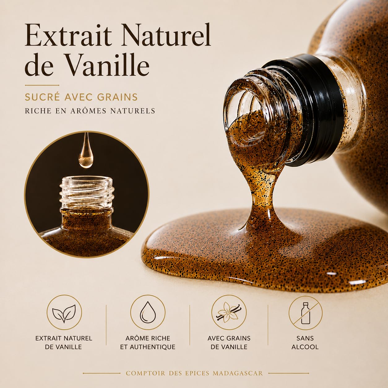 Extracto natural de vainilla Bourbon 250 ml – Sin alcohol – Puro & Artesanal – Ideal Cocina & Pastelería – (Empresa francesa)