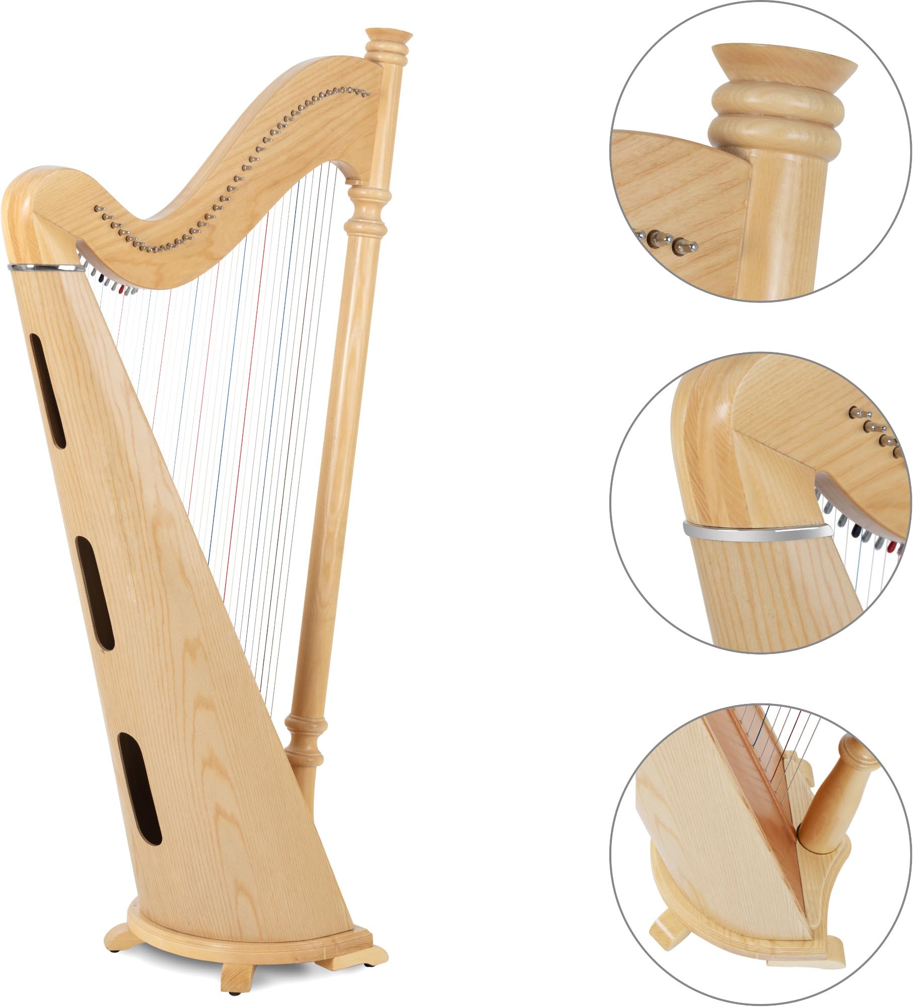 Classic Cantabile P-38 Arpa ad Uncino 38 Corde, 38 corde in nylon | Accordatura: Mi bemolle maggiore (diatonica), Corpo in frassino, Colonna tornita in faggio, Tavola armonica in abete, 9 kg