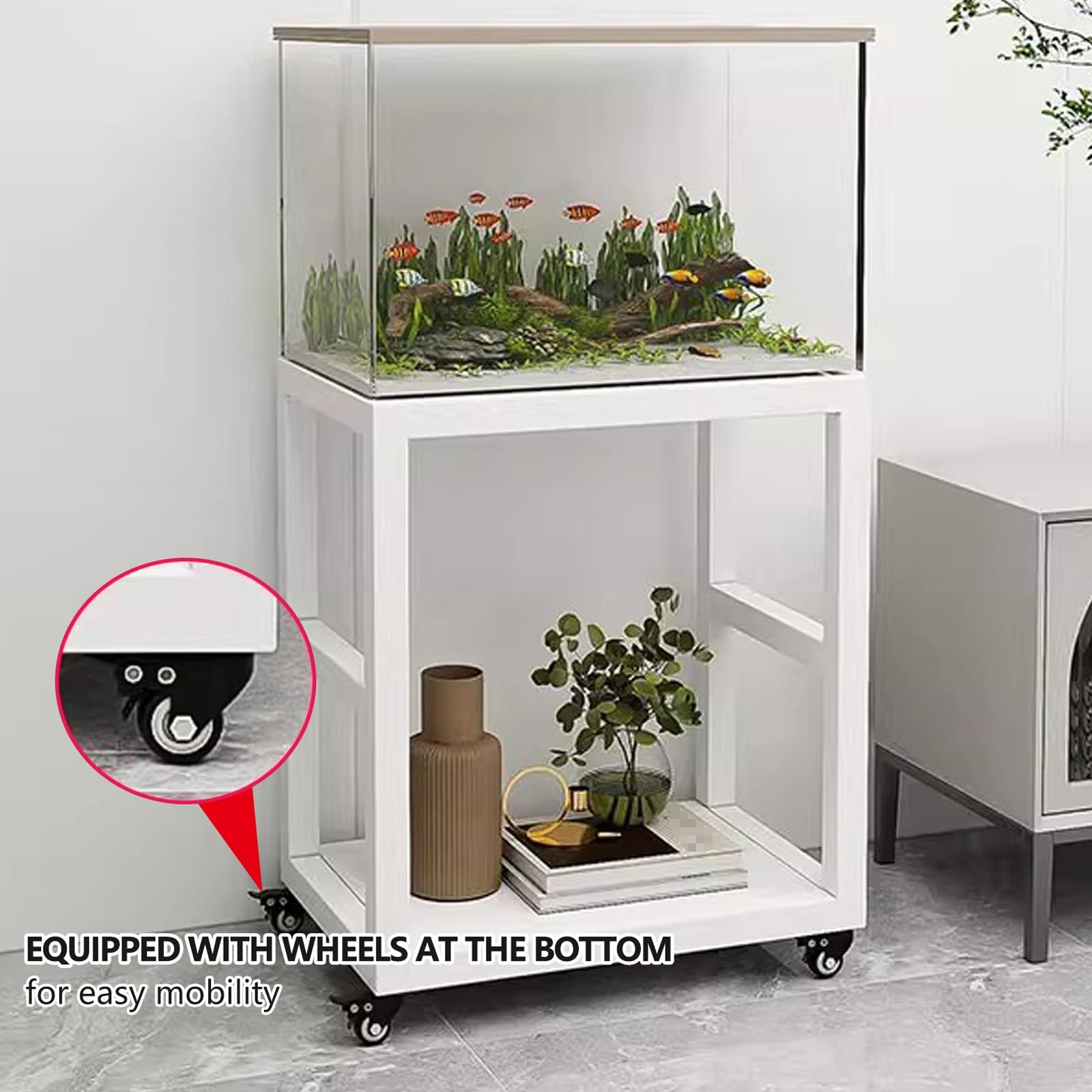 Mobilny stojak na akwarium, stojak na akwarium i terrarium z kołami, nie wymaga instalacji, oszczędność miejsca, regał na rośliny do salonu (biały, 40 x 30 x 77 cm)