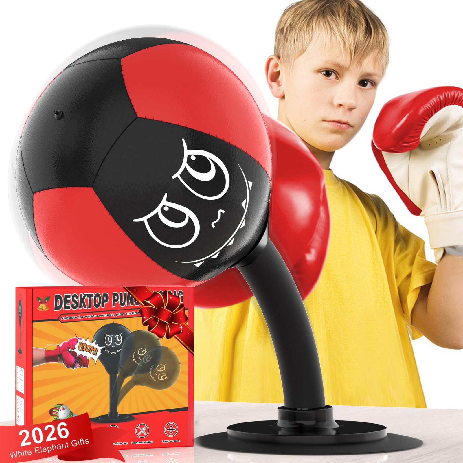 SVANE Strong Suction Desktop Punching Bag - Stress Relief Boxing Ball with Upgraded Durable Spring, Secured Office Home Desk Toy Gift for Kids, Friends and Coworkers