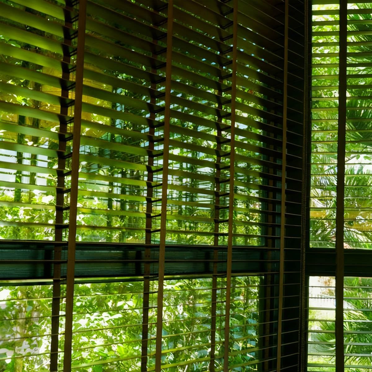 Wood Blinds for Indoor Windows, Faux Wooden Venetian Blinds 2" Slats Custom, 16" 24" 28" 36" 48" 52" Horizontal Window Blind, Blackout Privacy Shades Cordless for Office Bedroom Bathroom(Green)