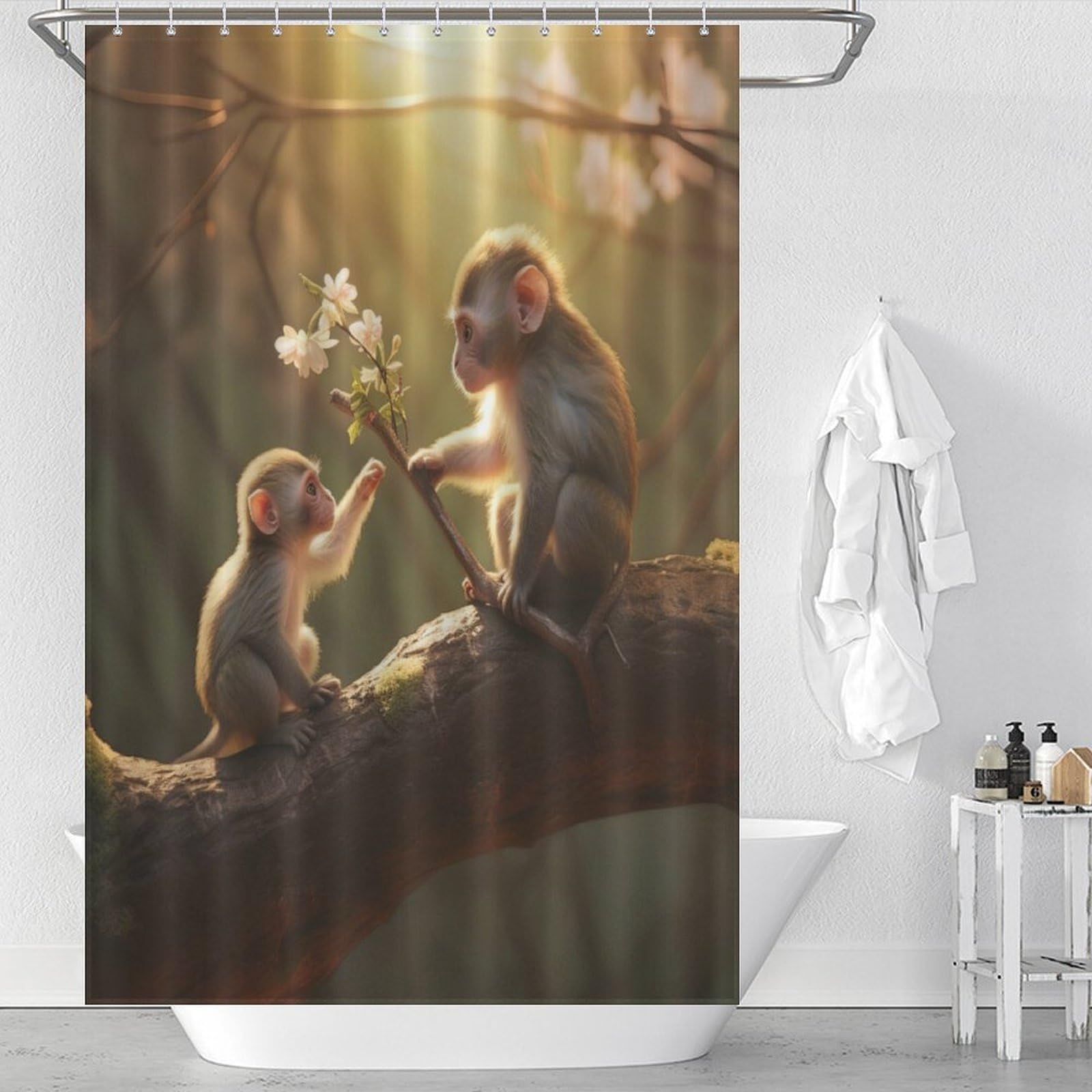 Rideau de bain singe lavable et imperméable en polyester anti-moisissure