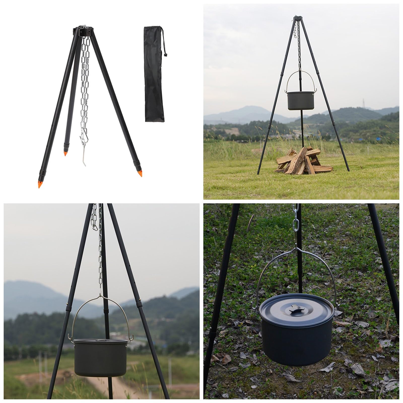 HERAON Rustproof Camping Tripods with Nonslip Feet for Secure Outdoor Cooking Grills Rack Suitable for Variouis Terrains