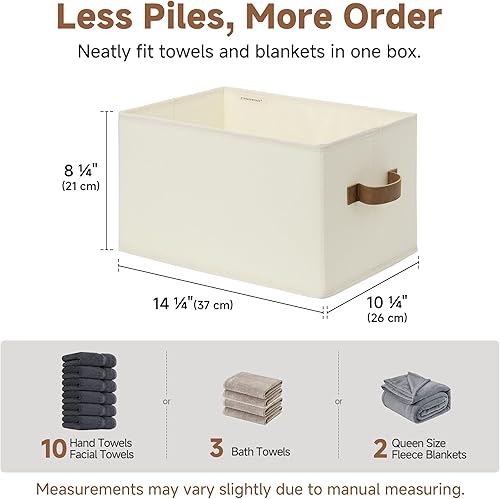 Miniatura 3 de StorageWorks - Cestas de almacenamiento para estantes, contenedores plegables de almacenamiento de tela para armario con asas de poliuretano, Blanco