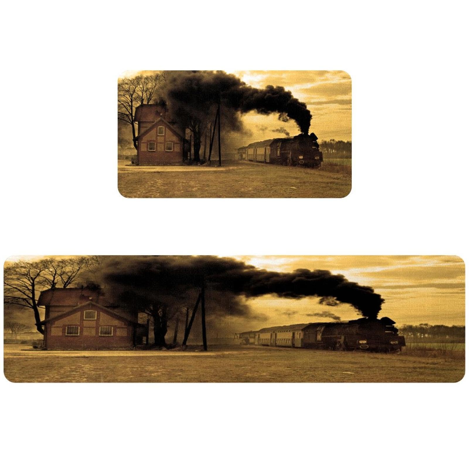 Tapis de cuisine rétro motif train antidérapant pour éviter les glissades