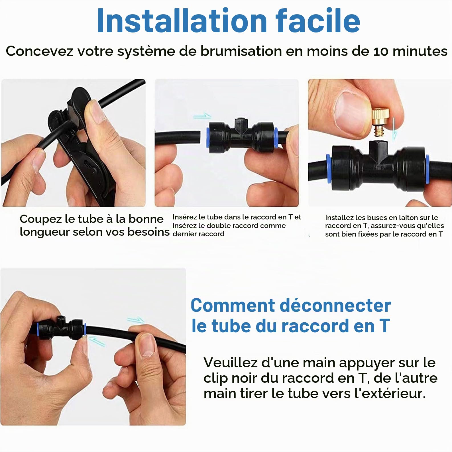 Système de refroidissement brumisateur avec pompe, Système de Brumisation, kit d'irrigation goutte à goutte automatique, Kit de brumisation avec buses pour extérieur, terrasse, jardin, serre parapluie