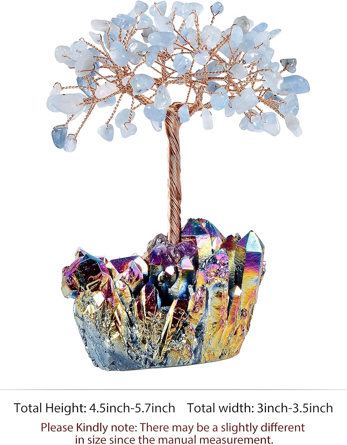 mookaitedecor Aquamarine Healing Crystal Money Tree with Titanium Rainbow Aura Quartz Crystal Base Colourful Room Decor - Image 3
