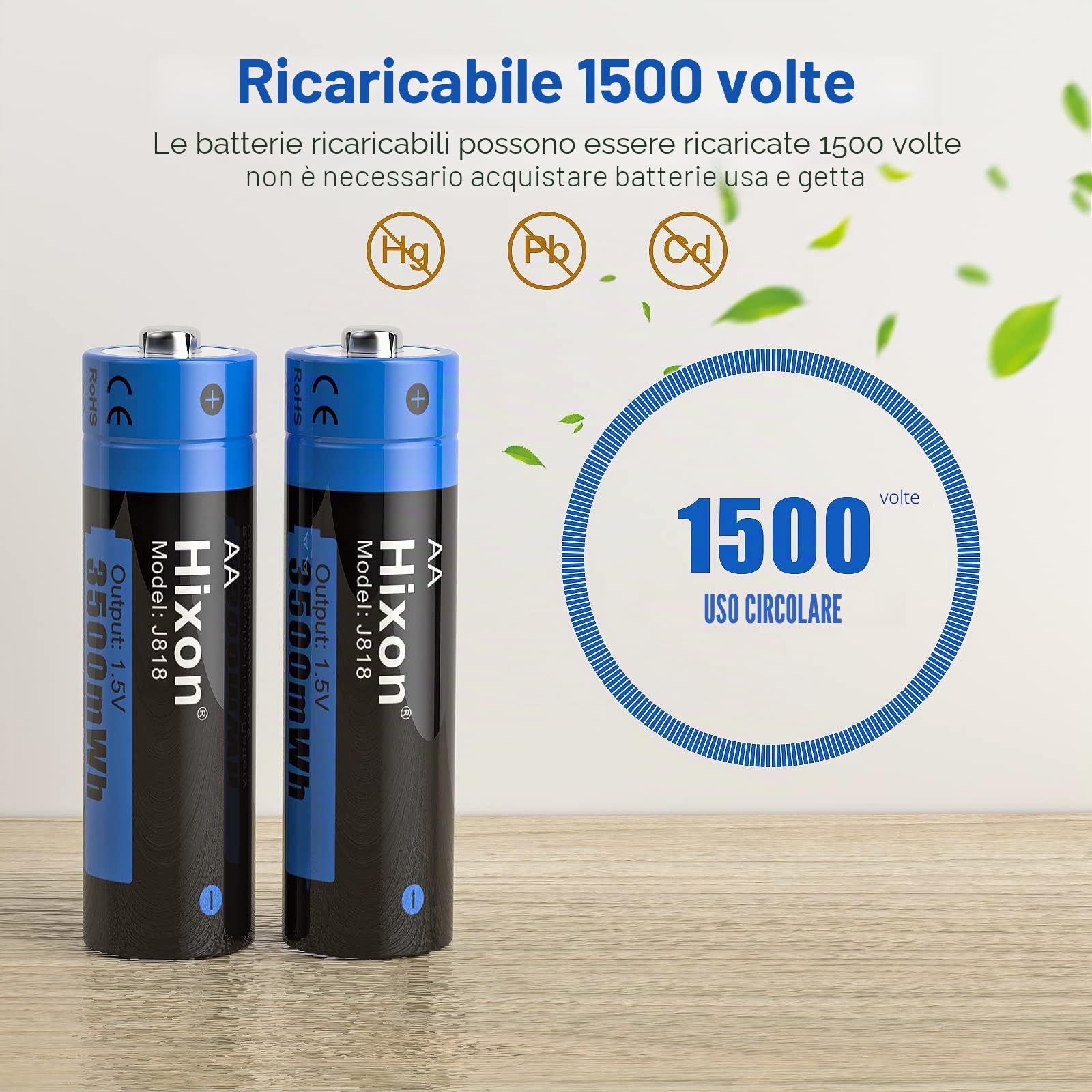 Batterie ricaricabili AA AAA, batterie ricaricabili da 1,5 V, batterie ricaricabili Hixon (4 pezzi) batterie AAA (4 pezzi) con caricabatterie rapido 2H