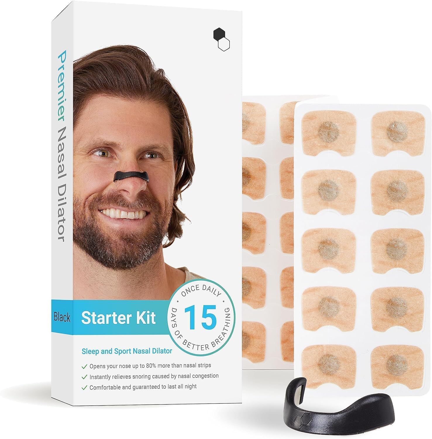Tiras Nasales Antironquidos Negras 15uds - Dilatador Nasal Deportivo, Mejora Respiración y Sueño, Resistente al Sudor, Anti Ronquidos para Dormir, Aumenta Oxígeno.
