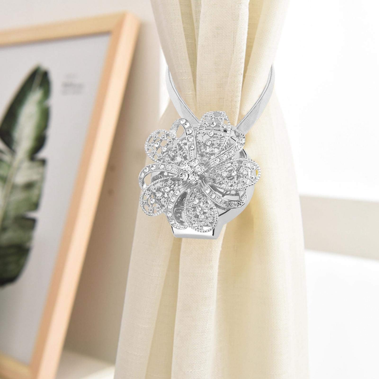 Retractable Magnetic Flower Curtain Clip Buckle Belt Holder Tie Belt Accessories Home Sliver