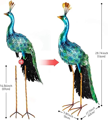 Miniatura 2 de Estatua Chisheen de pavo real solar para jardín, decoración de jardín, arte de metal para el césped, terraza, fiesta, decoración de boda