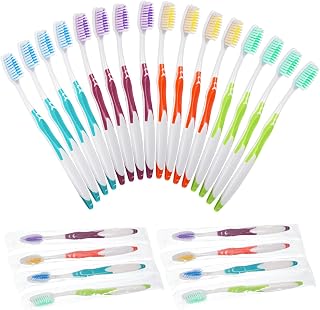 Disposable Toothbrush Toothbrushes Bulk Individually Wrapped Toothbrush Travel Tooth Brush Multi Color Tooth Brush for Hotels Guests Charity Church Homeless Kids Adult (24 Pieces)