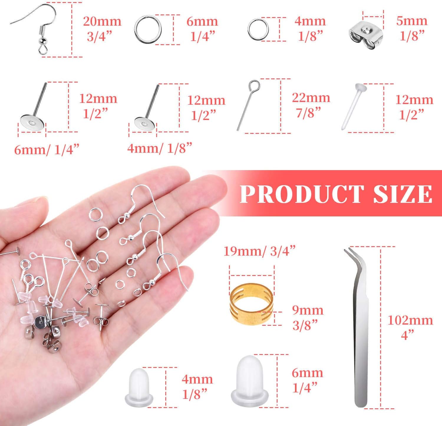 Thrilez 3080Pcs Earring Supplies Kit - Includes Hooks, Backs, Rings, Pins, Posts and Tools for Making and Repairing - Image 6